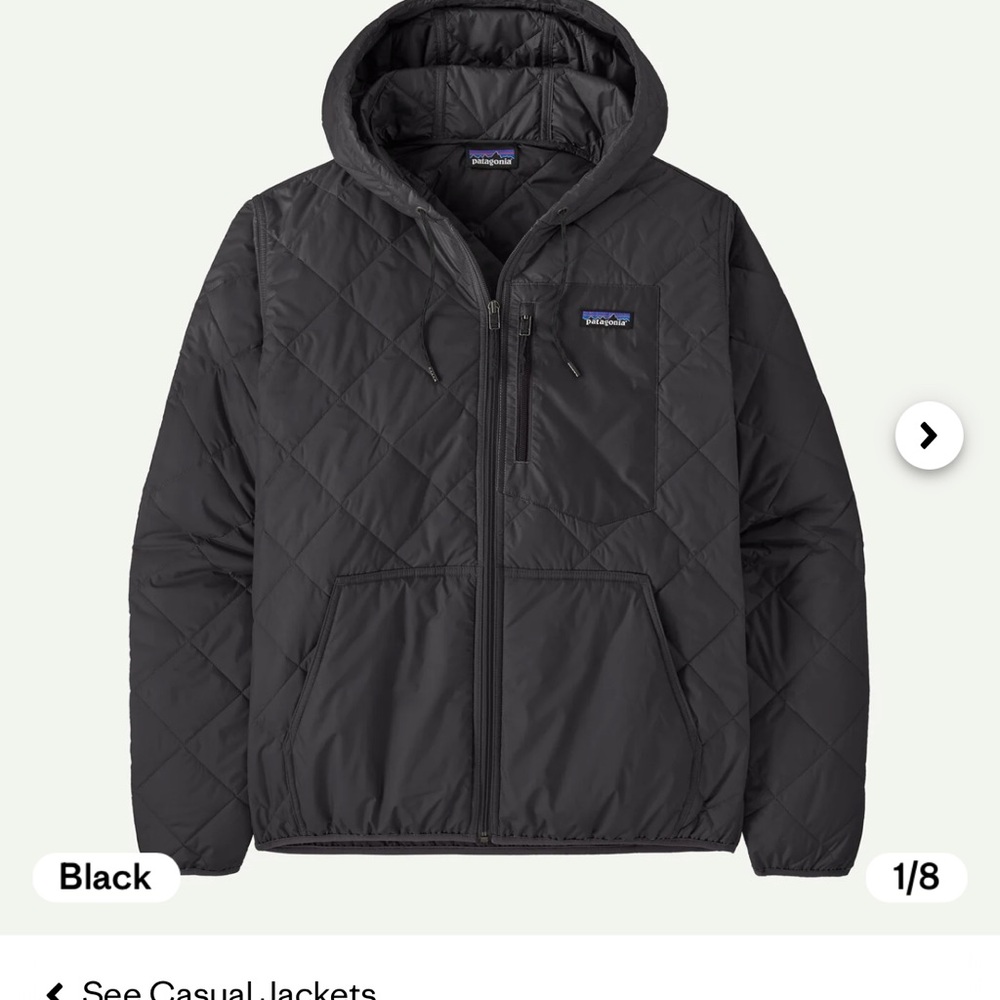 Patagonia Men’s Black Quilted Hooded Jacket - Picture 2 of 2